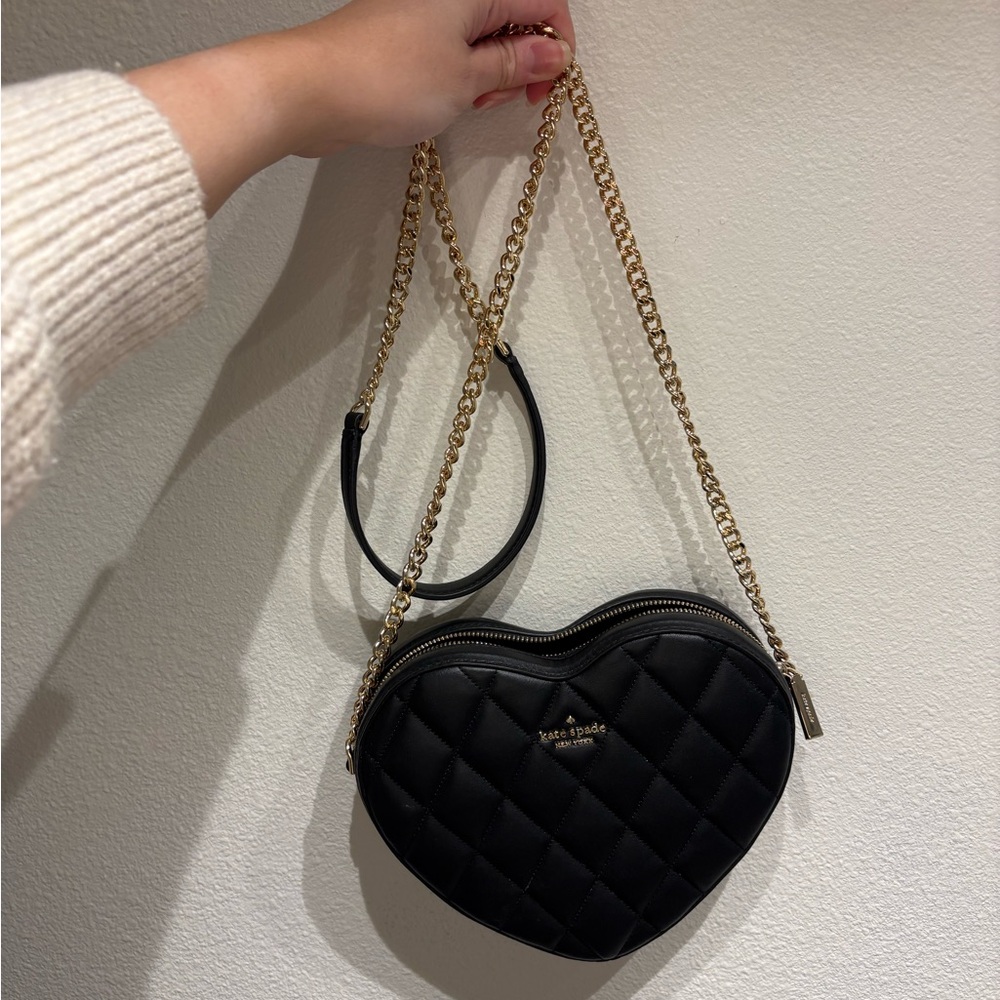 Kate Spade Love Shack Black Quilted Heart Crossbody Bag - Picture 4 of 4